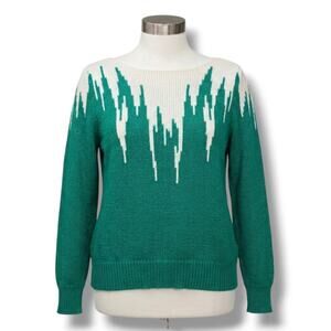 Inspiration Vintage Women's Size S Green White Icicle Graphic Knit Sweater